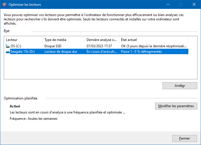 Défragmentation du disque dur sur Windows 10