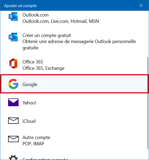 Config Courrier 06 Google