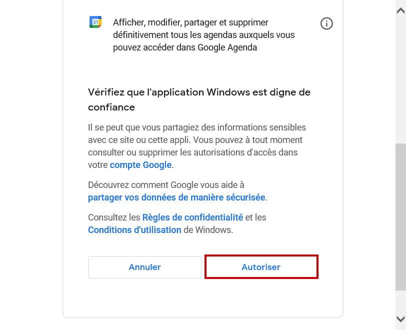Config Courrier 11 autoriser