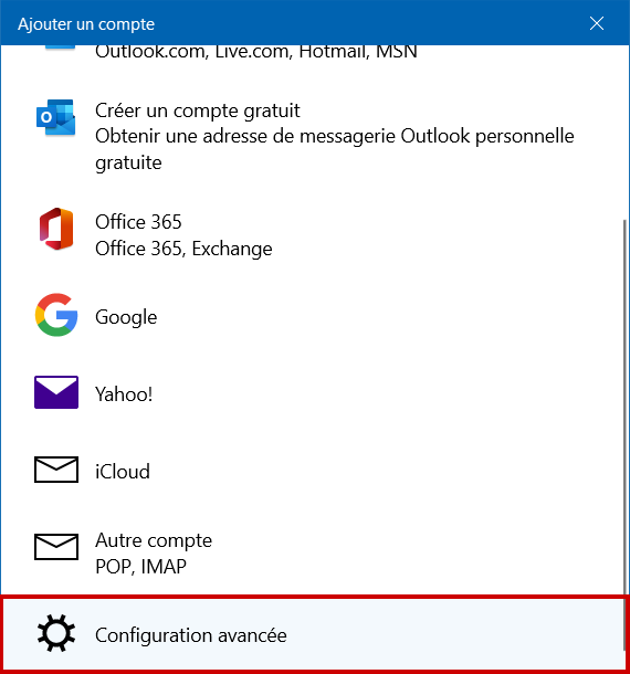 Config Courrier 15 Configuration avancée