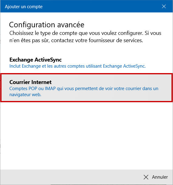 Config Courrier 16 Courrier internet