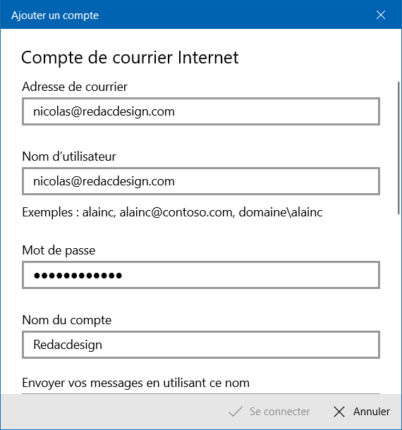 Config Courrier 17 Compte de courrier internet