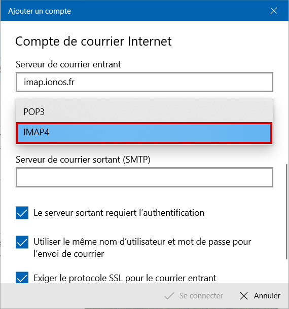 Config Courrier 19 type de compte