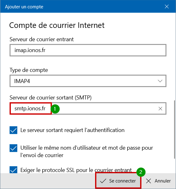 Config Courrier 20 serveur courrier sortant