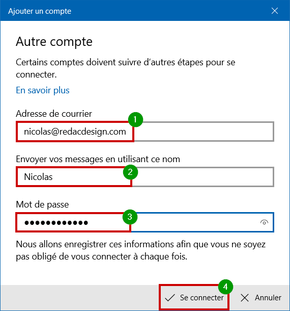 Config Courrier 14 adresse et mdp