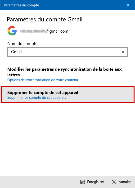 Supprimer Courrier 04 supprimer ce compte de cet appareil