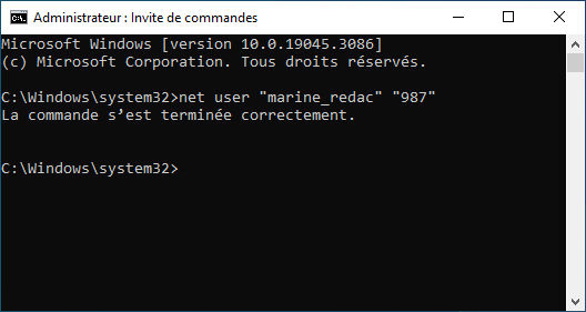 Commande terminée pour modifier le mot de passe