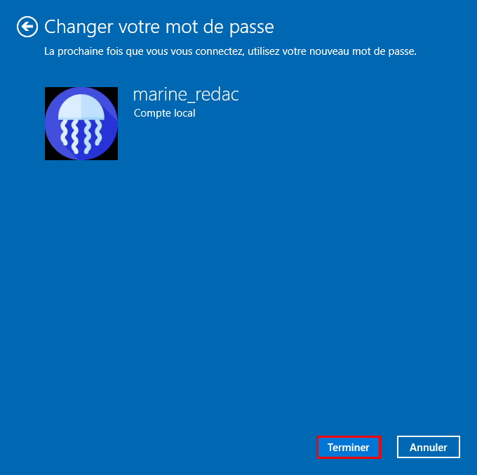 Valider le nouveau mot de passe
