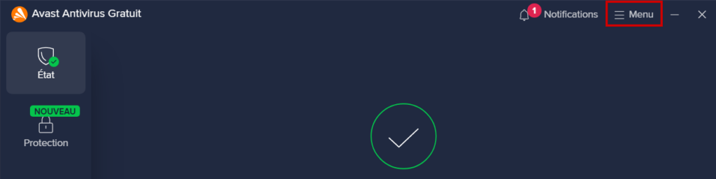 désactiver Avast Antivirus temporairement : menu dans l'interface du logiciel Avast