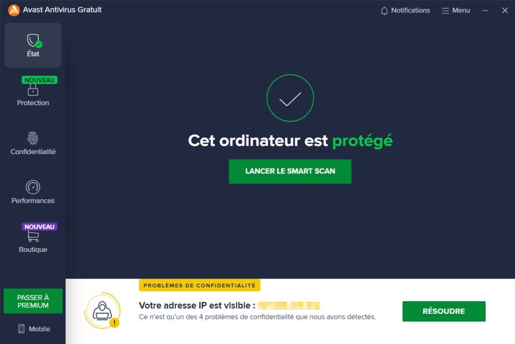 désactiver Avast Antivirus temporairement : confirmation que cet ordinateur est protégé