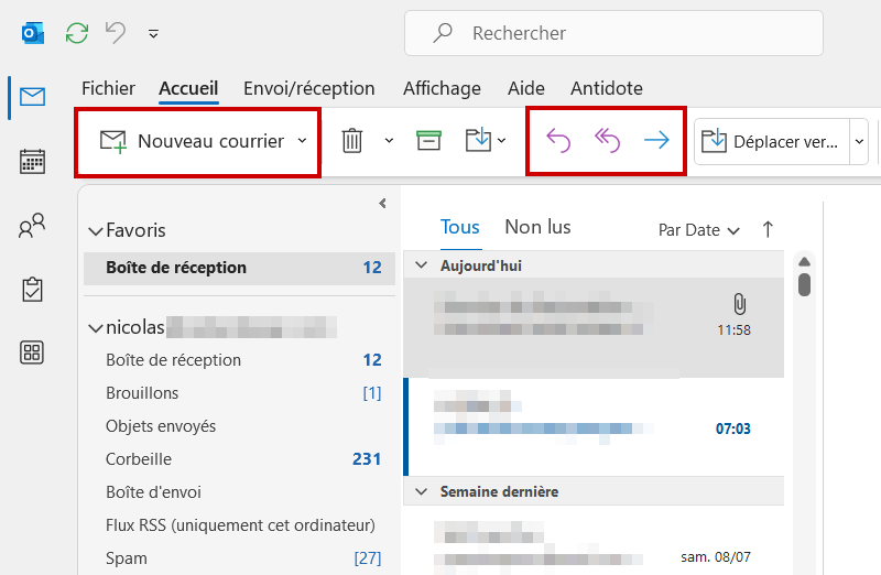 Outlook, faire Nouveau courrier