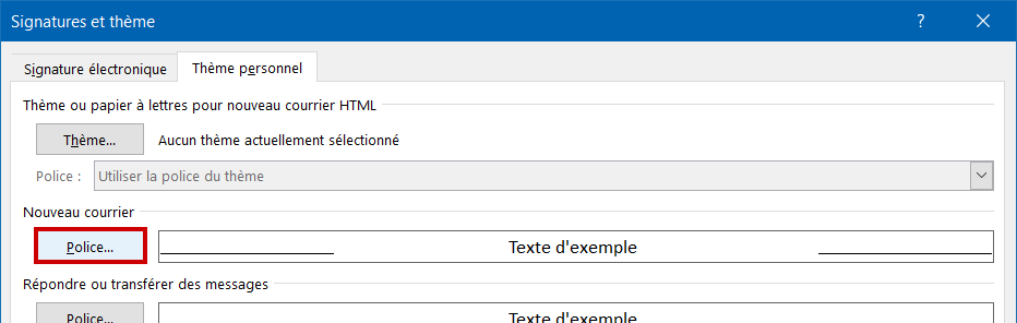 Outlook changer police Police Nouveau courrier