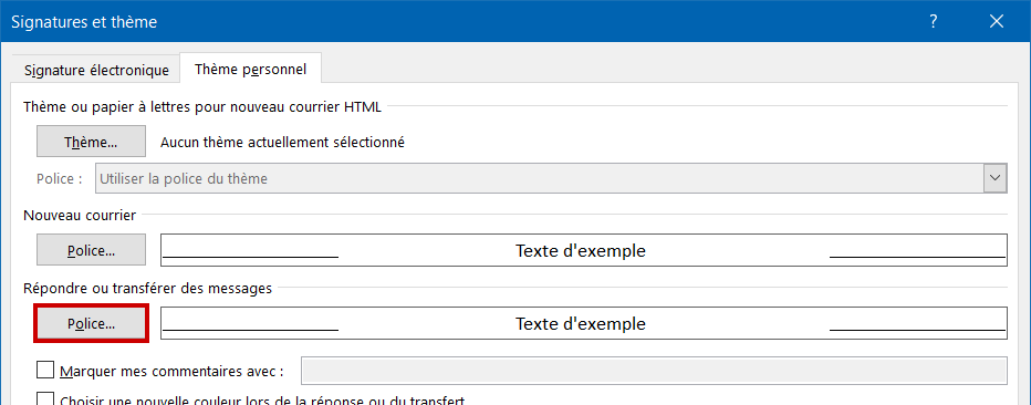 Outlook changer police Répondre