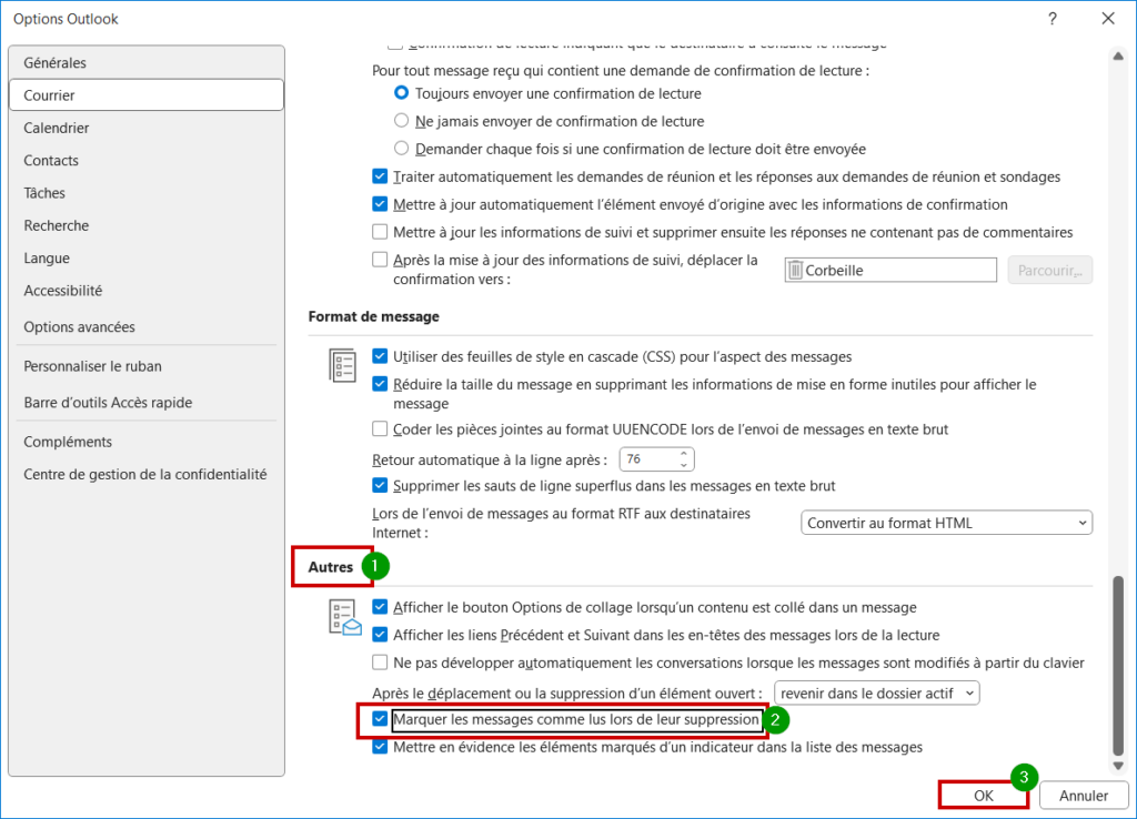 Outlook marquer lu Marquer lu messages supprimés