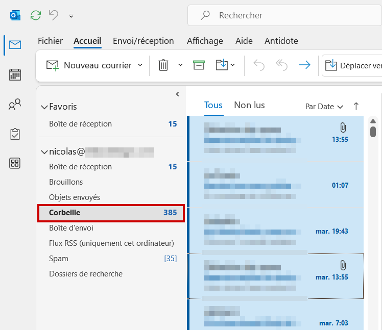 Outlook marquer lu Tout marqué non lu
