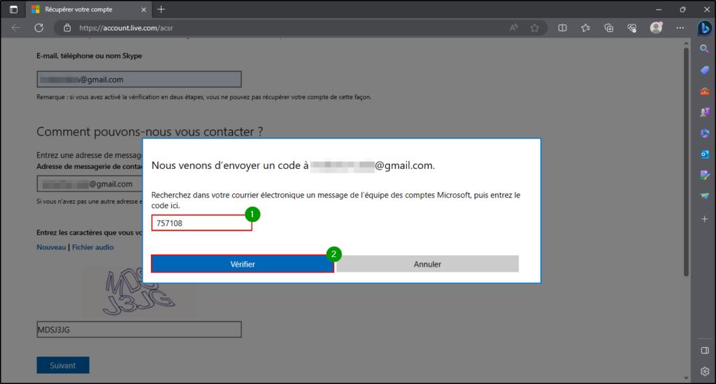 Supprimer compte Microsoft - Entrer son code de securite pour rouvrir son compte microsoft 