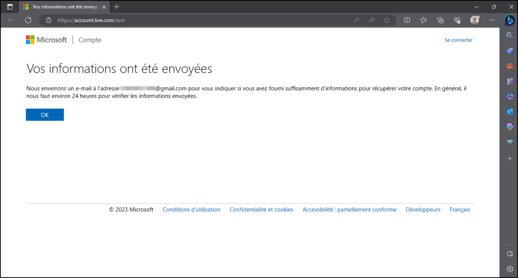 Supprimer compte Microsoft - Confirmation de sa demande de reouverture de son compte microsoft