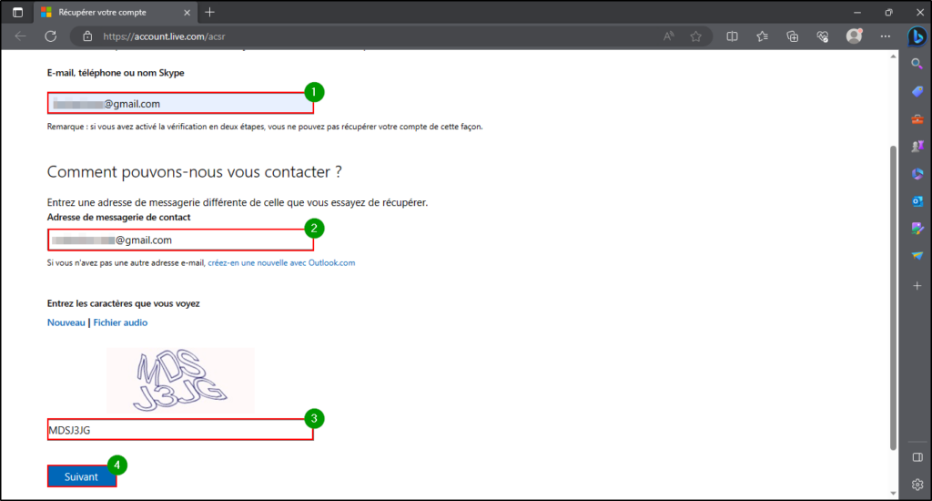 Supprimer compte Microsoft - Formulaire de recuperation de son compte microsoft