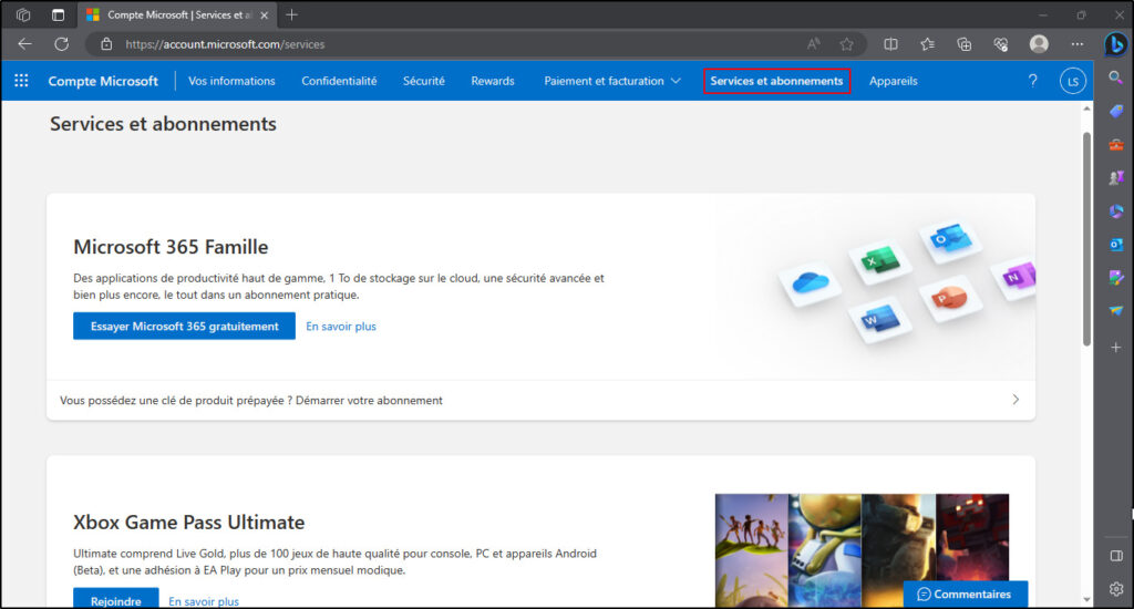 Supprimer compte Microsoft - Pour annuler ou transférer ses abonnements actifs, allez sur la page Services et abonnements