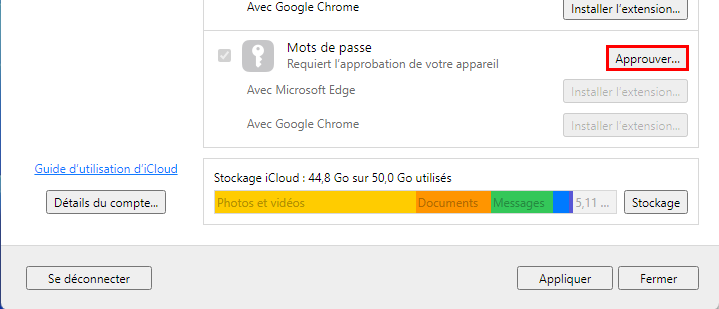 Approuver les mots de passe iCloud sur Windows