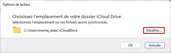 Modifier l'emplacement d'iCloud Drive sur Windows