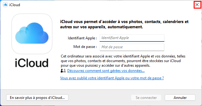 Fermer iCloud pour Windows