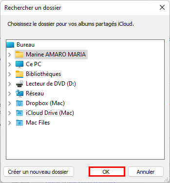 Choisir l'emplacement des albums partagés de Photos avec iCloud pour Windows