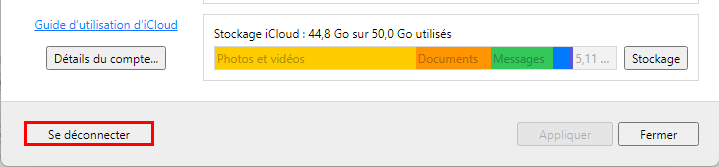 Se déconnecter d'iCloud sur Windows