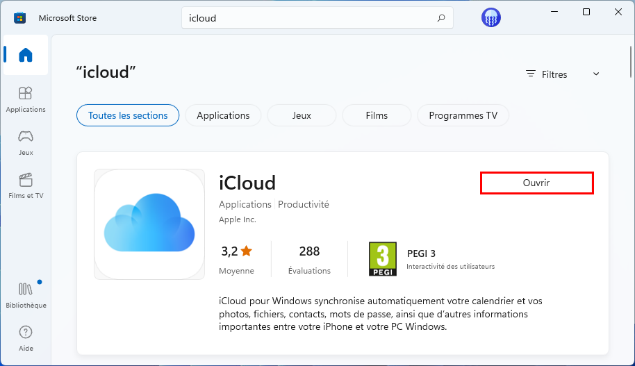 Ouvrir iCloud pour Windows
