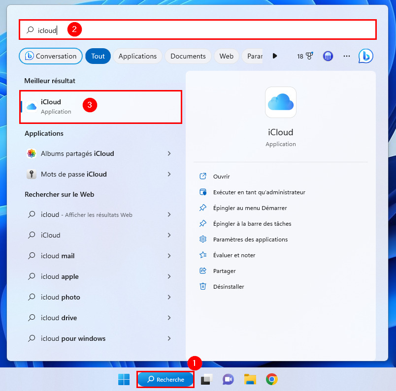 Recherche iCloud pour Windows