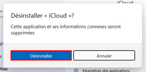 Valider la désinstallation d'iCloud pour Windows