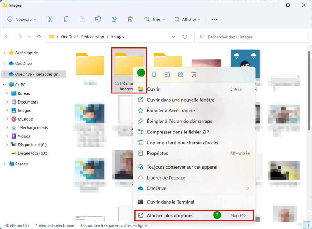 Raccourci Bureau Win 11 Explorateur de fichier, menu contextuel Afficher plus d'options