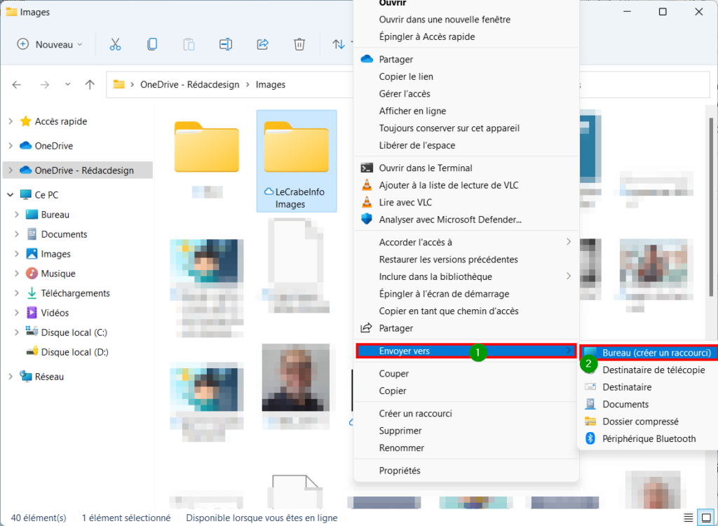 Raccourci Bureau Win 11 Envoyer vers bureau
