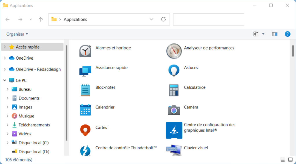 Raccourci Bureau Win 11 Liste complète des applications installées dont les applications uwp
