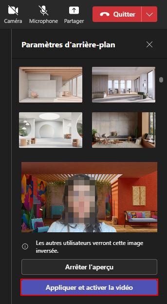Fond d'écran Teams - Activer le fond d'écran récupéré depuis la bibliothèque d'images de Microsoft Teams