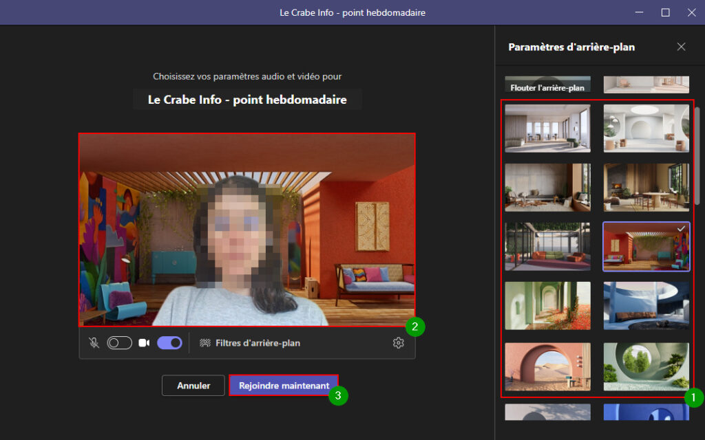 Fond d'écran Teams - Choisir son fond d'écran depuis la bibliothèque d'images de Microsoft Teams