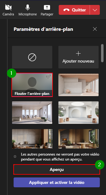Fond d'écran Teams - Flouter son arrière-plan pendant une réunion