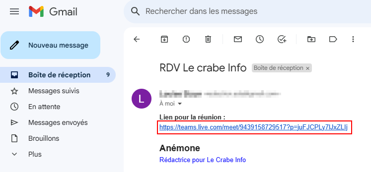 Fond d'écran Teams - Lien d'accès à une visioconférence sur Microsoft Teams depuis sa boite de messagerie