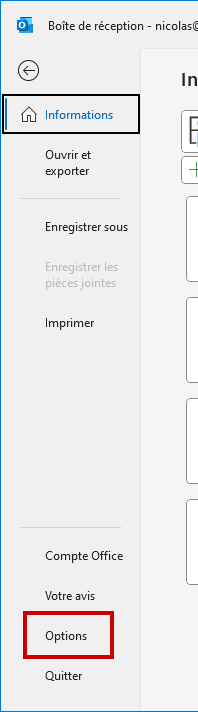 Outlook créer signature mail - Entrer dans Options