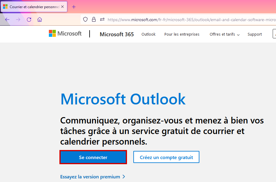 Outlook.com créer signature mail - Se connecter