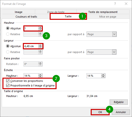 Outlook créer signature mail - Taille image OK