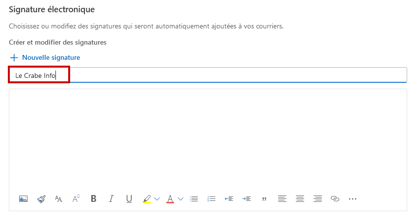 Outlook.com créer signature mail - Nommer nouvelle signature