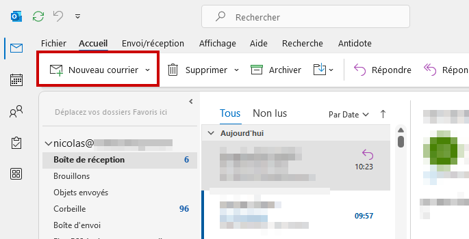 Outlook créer signature mail - nouveau courrier