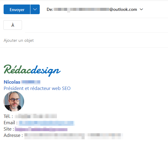 Outlook.com créer signature mail - Signature changée