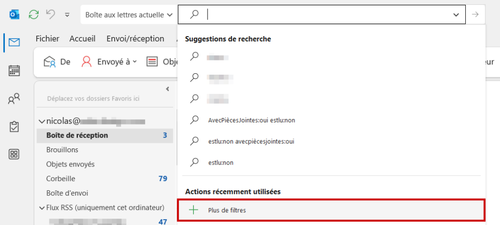 Outlook recherche mail par date Plus de filtres