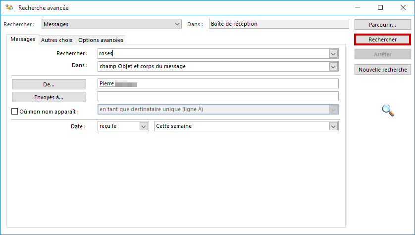 Outlook recherche mail par date Faire Rechercher