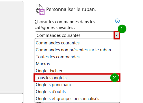 Outlook ajouter onglet Recherche Tous les onglets