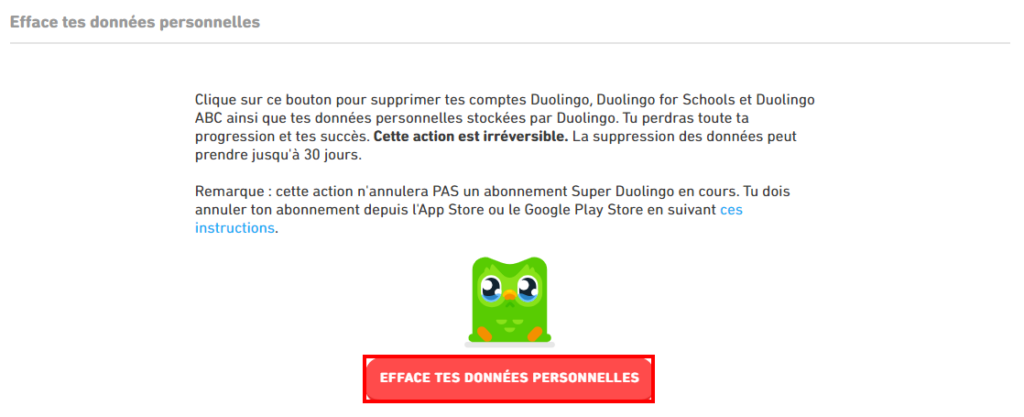 Comment supprimer un compte Duolingo - Effacer ses données