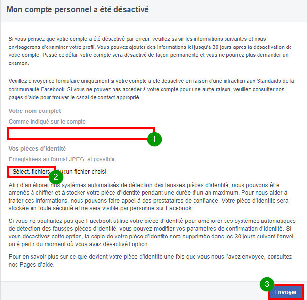 Supprimer Facebook garder Messenger - Compléter les informations du formulaire de récupération de votre compte
