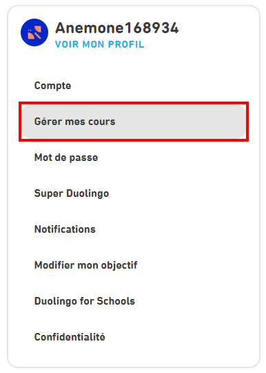 Comment supprimer un compte Duolingo - Accéder à gérer mes cours